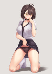 Rule 34 | 1girl, ahoge, azur lane, baltimore (after-school ace) (azur lane), baltimore (azur lane), black choker, black necktie, black panties, black skirt, blush, breasts, brown hair, choker, cleavage, clothes lift, collarbone, collared shirt, commentary request, dress shirt, highres, large breasts, lifted by self, looking at viewer, loose necktie, miniskirt, necktie, official alternate costume, panties, pleated skirt, rebutsu, shirt, short hair, short sleeves, skirt, skirt lift, socks, solo, underwear, white shirt, white socks, yellow eyes