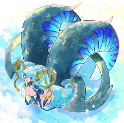 Rule 34 | + +, 1girl, blue hair, braid, breasts, cleavage, curled horns, fate/grand order, fate (series), hair between eyes, highres, horns, in water, large breasts, larva tiamat (third ascension) (fate), long hair, long horns, looking at viewer, pendant choker, pointy ears, pubic tattoo, solo, symbol-shaped pupils, tattoo, tiamat (fate), tsukumo kyouko, very long hair