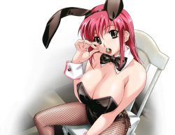 Rule 34 | 00s, 1girl, animal ears, arm between legs, arm up, bare shoulders, between legs, blush, boin, boin lecture, bow, bowtie, breasts, candy, chair, checkered floor, cleavage, detached collar, eating, fake animal ears, fishnet pantyhose, fishnets, floor, food, game cg, green eyes, hand between legs, hand up, happoubi jin, headwear request, huge breasts, iihara nao, large breasts, leotard, licking, lollipop, long hair, looking at viewer, no bra, olive, on chair, open mouth, pantyhose, pink hair, playboy bunny, rabbit ears, red hair, sexually suggestive, shadow, simple background, sitting, solo, spread legs, teeth, tongue, tongue out, white background, wrist cuffs