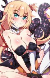 Rule 34 | 1girl, absurdres, akai haato, aqua eyes, bare shoulders, black dress, black gloves, blonde hair, blush, breasts, checkered clothes, choker, cleavage, collarbone, cosplay, detached sleeves, dress, dvljoe, fur-trimmed collar, fur trim, gloves, highres, hololive, hololive english, large breasts, long hair, ninomae ina&#039;nis, ninomae ina&#039;nis (1st costume), ninomae ina&#039;nis (cosplay), shiny skin, simple background, single sleeve, single thighhigh, sitting, smile, solo, spread legs, tentacles, thighhighs, virtual youtuber, white background, white thighhighs