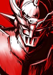 Rule 34 | glowing, glowing eyes, highres, kanno takanori, mazinger (series), mazinger z, mazinger z (mecha), mecha, no humans, official style, red theme, retro artstyle, robot, solo, super robot, upper body