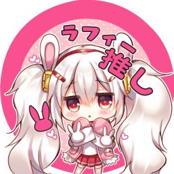 Rule 34 | 1girl, animal ears, azur lane, blush, chibi, commentary request, hair between eyes, hairband, heart, jacket, laffey (azur lane), long hair, long sleeves, looking at viewer, open clothes, open jacket, pink jacket, pleated skirt, rabbit ears, red skirt, shirt, skirt, sleeves past fingers, sleeves past wrists, solo, suzunone rena, thighhighs, triangle mouth, twintails, very long hair, white hair, white shirt, white thighhighs, zettai ryouiki