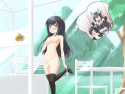 Rule 34 | &gt; &lt;, 2girls, animal ears, asashio (kancolle), bad id, bad pixiv id, bed, black hair, blue eyes, blush, breasts, chair, clothed female nude female, convenient censoring, door, elbow gloves, exhibitionism, female pervert, fingerless gloves, glass door, glass wall, gloves, groin, hand on own chest, heart, highres, imagining, indoors, kantai collection, leg lift, long hair, midriff, multiple girls, nagato (kancolle), navel, nipples, nude, open mouth, panties, panty pull, pervert, pig ears, pig tail, pillow, public indecency, pulling own clothes, shirt, shoes, skirt, sleeveless, sleeveless shirt, small breasts, smile, sweat, table, tail, tenjou ryuka, thighhighs, thought bubble, three little pigs, tree, underwear, undressing, white panties, window, wolf ears, wolf tail, you gonna get raped, yuri