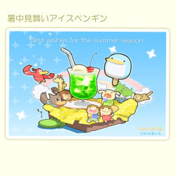 Rule 34 | 1boy, 1girl, bird, cherry, drink, food, fruit, giraffe, ice cream, monkey, nks (naniwa koi shigure), popsicle, rainbow, shochuumimai, wolf