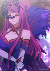 Rule 34 | 1girl, bare shoulders, breasts, cleavage, dfhnokenbutu, dress, elbow gloves, expressionless, fascinator, fire emblem, fire emblem engage, flower, gloves, highres, ivy (fire emblem), jewelry, large breasts, long hair, looking at viewer, mole, mole under mouth, nintendo, purple eyes, purple hair, rose, solo, white gloves