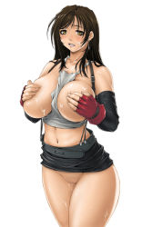 Rule 34 | 1990s (style), 1girl, belt, black hair, blush, breasts, camisole, clothes lift, covering privates, covering breasts, cum, cum on body, cum on breasts, cum on lower body, cum on upper body, earrings, elbow gloves, final fantasy, final fantasy vii, fingerless gloves, fumizuki misoka, gloves, huge breasts, jewelry, large breasts, long hair, midriff, miniskirt, no bra, no panties, pencil skirt, pussy, pussy juice, retro artstyle, skirt, skirt lift, solo, suspender skirt, suspenders, tifa lockhart, uncensored, yellow eyes