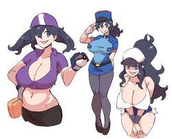 Rule 34 | 3girls, breasts, cosplay, creatures (company), female focus, game freak, hex maniac (pokemon), highres, hilda (pokemon), hilda (pokemon) (cosplay), jenny (pokemon), jenny (pokemon) (cosplay), kanden-ki, may (pokemon), may (pokemon) (cosplay), multiple girls, nintendo, nipples, pokemon, pokemon (anime), pokemon (classic anime), pokemon bw, pokemon rse, pokemon xy, swimsuit