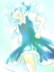 Rule 34 | 1girl, bad id, bad pixiv id, cirno, closed eyes, female focus, smile, solo, embodiment of scarlet devil, touhou, white (artist), white (blue white)