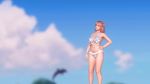 Rule 34 | 1girl, 3d, animated, arms up, ass, audible music, beach, bikini, blue sky, blush, bouncing breasts, breasts, cloud, day, dead or alive, dead or alive 5, doahdm, female focus, hair ornament, highres, honoka (doa), large breasts, long hair, lying, navel, nipples, nude, on side, palm tree, pink hair, pointing, pointing at self, polka dot, polka dot bikini, ponytail, pussy, red eyes, side ponytail, sky, solo, sound, standing, swimsuit, tagme, tree, uncensored, video