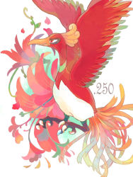 Rule 34 | akadako, animal focus, bird, claws, closed mouth, creatures (company), feathered wings, flower, from side, game freak, gen 2 pokemon, highres, ho-oh, legendary pokemon, nintendo, no humans, one-hour drawing challenge, pokedex number, pokemon, pokemon (creature), profile, red eyes, red flower, red wings, solo, white background, wings
