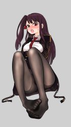 Rule 34 | 1girl, blush, brown hair, crossed arms, feet, girls&#039; frontline, highres, long hair, looking at viewer, necktie, open mouth, pantyhose, red eyes, side ponytail, soles, toes, wa2000 (girls&#039; frontline)