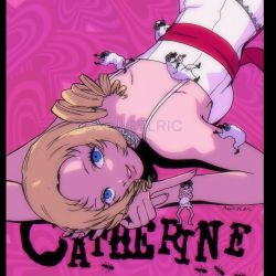 Rule 34 | 1girl, 5boys, animal costume, annicelric, bare arms, blonde hair, blue eyes, breasts, catherine, catherine (game), character name, dress, drill hair, fingernails, full body, giant, giantess, highres, horns, itomugi-kun, lingerie, looking at viewer, lying, medium breasts, medium hair, multiple boys, negligee, on stomach, parted bangs, parted lips, pink background, sheep costume, sheep horns, size difference, smile, spaghetti strap, underwear, upper body, vincent brooks, white dress