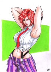 Rule 34 | 1girl, breasts, highres, large breasts, midriff, navel, red eyes, red hair, snk, the king of fighters, vanessa (kof)