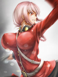 Rule 34 | 1girl, arm up, belt, breasts, crying, crying with eyes open, fate/grand order, fate (series), florence nightingale (fate), large breasts, looking away, red eyes, short hair, silver hair, solo, tape de banana, tears