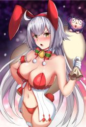 Rule 34 | &gt;:o, 1girl, abi (abimel10), ahoge, alternate costume, animal ears, arm strap, bare shoulders, bikini, blush, breasts, collarbone, commentary request, fake animal ears, fate/grand order, fate (series), from above, frown, fur trim, gift bag, hat, highres, jeanne d&#039;arc (fate), jeanne d&#039;arc alter (avenger) (fate), jeanne d&#039;arc alter (fate), large breasts, long hair, looking at viewer, midriff, navel, open mouth, rabbit ears, red bikini, red thighhighs, santa bikini, santa costume, silver hair, standing, stomach, swimsuit, thighhighs, thighs, v-shaped eyebrows, very long hair, yellow eyes