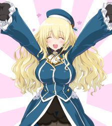 Rule 34 | 10s, 1girl, ^ ^, atago (kancolle), beret, black gloves, blonde hair, blush, breasts, closed eyes, dd (ijigendd), gloves, hat, highres, kantai collection, large breasts, long hair, military, military uniform, open mouth, pan-pa-ka-paaan!, pantyhose, smile, solo, uniform