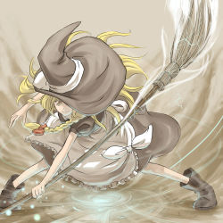 Rule 34 | 1girl, blonde hair, braid, broom, female focus, hat, highres, kirisame marisa, magaretto, short hair, solo, touhou, witch, witch hat, yellow eyes
