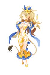 Rule 34 | 1girl, alcohol, blonde hair, breasts, center opening, champagne, champagne flute, cup, disgaea, disgaea rpg, dress, drinking glass, flower, full body, hair flower, hair ornament, high ponytail, hip vent, hobble dress, holding, large breasts, liezerota, long dress, long hair, looking at viewer, navel, non-web source, official art, parted lips, photoshop (medium), pointy ears, see-through, smile, solo, strappy heels, tail, tiger tail, transparent background, yellow eyes, yellow footwear