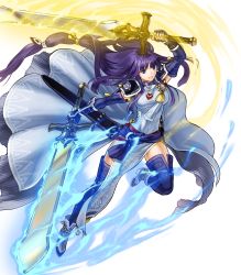 Rule 34 | 1girl, alondite, altina (fire emblem), armor, blue eyes, blue footwear, blue hair, boots, breasts, dress, elbow gloves, female focus, fingerless gloves, fire emblem, fire emblem: radiant dawn, fire emblem heroes, full body, gloves, glowing, high heels, highres, holding, holding sword, holding weapon, kita senri, long hair, medium breasts, nintendo, official art, pelvic curtain, ragnell, sheath, shoulder armor, sleeveless, sleeveless dress, solo, sword, thigh boots, thighhighs, transparent background, very long hair, weapon