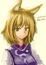 Rule 34 | 1girl, animal ears, blonde hair, clses, colorized, faux traditional media, fox ears, light smile, looking at viewer, no headwear, sketch, solo, tabard, touhou, upper body, yakumo ran, yellow eyes