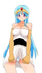 Rule 34 | 1futa, bare shoulders, blue hair, breasts, bulge, cameltoe, chunsoft, covered erect nipples, dragon quest, dragon quest iii, elbow gloves, enix, erection, erection under clothes, futanari, gloves, headband, large breasts, long hair, looking at viewer, panties, penis, purple eyes, purple hair, sage (dq3), sanu, sanu (soba), simple background, solo, underwear
