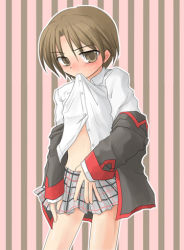 Rule 34 | 1boy, bob cut, crossdressing, little busters!, lowres, male focus, mouth hold, naoe riki, short hair, solo, trap, undressing