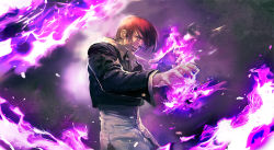 Rule 34 | 1boy, fatal fury, fire, hair over one eye, leon jo, longai, male focus, purple fire, pyrokinesis, red hair, smile, snk, solo, the king of fighters, yagami iori
