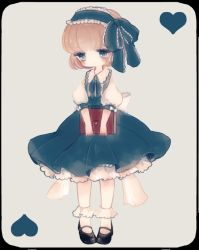 Rule 34 | 1girl, alice margatroid, alice margatroid (pc-98), bad id, bad pixiv id, blonde hair, blue eyes, blush, book, bow, hair bow, hair ribbon, hairband, mary janes, puffy short sleeves, puffy sleeves, ribbon, shoes, short hair, short sleeves, skirt, solo, suspenders, touhou, touhou (pc-98), yujup