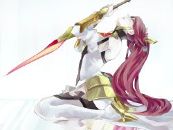 Rule 34 | akilico, bare shoulders, blazblue, blazblue: chronophantasma, detached sleeves, closed eyes, izayoi (blazblue), kneeling, long hair, red hair, solo, sword, tears, thighhighs, very long hair, weapon