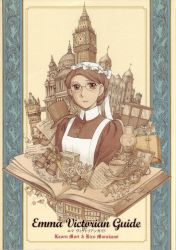 Rule 34 | 00s, 1girl, artist name, book, brown hair, building, carriage, cover, cover page, cup, doily, elizabeth tower, emma, emma (victorian romance emma), flower, glasses, gloves, hair up, hat, highres, ink, leaf, light smile, london, maid, maid headdress, mori kaoru, newspaper, official art, open book, paper, photo (object), smoking pipe, pocket watch, rose, scan, scissors, sepia, smile, tea, teacup, top hat, traditional media, upside-down, victorian, victorian romance emma, watch, white gloves, white rose