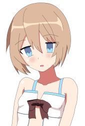Rule 34 | bare shoulders, bikini, blanc (neptunia), blue eyes, breasts, brown hair, highres, leafy bow, neptune (series), open mouth, short hair, small breasts, swimsuit, upper body