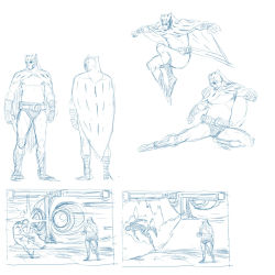 Rule 34 | 1boy, cape, concept art, dc comics, fighting game, full body, goggles, lineart, mahito (tranjistor), male focus, monochrome, nite owl, simple background, standing, topless male, watchmen, white background