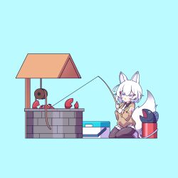 Rule 34 | 1girl, crab, cross (vgne4542), fish, fishing, highres, phase connect, short hair, simple background, sitting, tenma maemi, virtual youtuber, white hair
