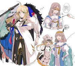 Rule 34 | 1boy, 1girl, absurdres, ahoge, angry, armor, armored dress, arthropod boy, arthropod limbs, artoria caster (fate), artoria caster (first ascension) (fate), artoria caster (third ascension) (fate), artoria pendragon (fate), bare shoulders, black gloves, black thighhighs, blouse, blue cape, blush, bob cut, bow, bracelet, breastplate, breasts, brown gloves, bug, butterfly wings, cape, closed eyes, collared shirt, cowboy shot, crown, cup, ddlcclia, diamond hairband, dress, eating, elbow gloves, eyebrows, eyelashes, eyes visible through hair, facial mark, fate/grand order, fate (series), fur-trimmed cape, fur trim, gloves, green eyes, grey hair, grey headwear, grey skirt, hair bow, hair ribbon, half-closed eyes, highres, insect wings, jewelry, juliet sleeves, long hair, long sleeves, marmyadose (fate), medium breasts, mini crown, multicolored wings, oberon (fate), parted bangs, puffy short sleeves, puffy sleeves, red ribbon, ribbon, robe, shirt, short hair, short sleeves, side slit, simple background, skirt, sleeping, sleeve cuffs, sleeveless, sleeveless dress, smirk, teeth, thighhighs, twintails, two-sided cape, two-sided fabric, upper teeth only, white background, white robe, white shirt, wings