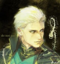 Rule 34 | 1boy, absurdres, blue coat, blue eyes, closed mouth, coat, devil may cry (series), hai ren ma, hair slicked back, highres, lips, looking at viewer, nose, photorealistic, realistic, smile, solo, vergil (devil may cry), white hair