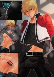 Rule 34 | 4boys, abs, assisted exposure, bad id, bad pixiv id, belt, blue briefs, blue male underwear, briefs, censored, clenched teeth, clothes lift, crop top, erection, faceless, faceless male, fatal fury, garou: mark of the wolves, groping, group sex, hand on another&#039;s mouth, hatonasi, highres, imminent rape, large penis, lifting another&#039;s clothes, male focus, male underwear, male underwear pull, molestation, multiple boys, nipples, penis, precum, rape, red eyes, rock howard, shirt lift, solo focus, tears, teeth, textless version, toned, toned male, underwear, unzipping, yaoi