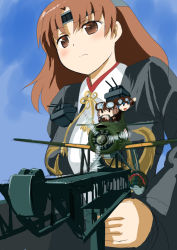 Rule 34 | 10s, 1girl, aircraft, airplane, brown eyes, brown hair, chiyoda (kancolle), fairy, fairy (kancolle), headband, kantai collection, scamp (scamp f16), short hair, solo