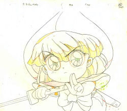 Rule 34 | 1990s (style), akazukin chacha, closed mouth, hat, katana, orin (artist), sketch, sword, weapon