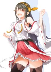 Rule 34 | 10s, 1girl, absurdres, black hair, boots, breasts, breasts squeezed together, cowboy shot, detached sleeves, frilled skirt, frills, hair ornament, hairband, hand under clothes, haruna (kancolle), has bad revision, has downscaled revision, highres, kantai collection, kyokucho, large breasts, long hair, md5 mismatch, nontraditional miko, one eye closed, open mouth, panties, pantyshot, personification, pleated skirt, red eyes, resolution mismatch, ribbon-trimmed sleeves, ribbon trim, silhouette, skirt, solo, source smaller, standing, thigh boots, thighhighs, underwear, white background, white panties, wide sleeves, zettai ryouiki