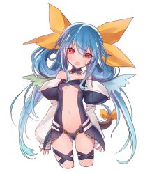 Rule 34 | 1girl, blue hair, cropped legs, dizzy (guilty gear), guilty gear, guilty gear x, guilty gear xx, hair ribbon, looking at viewer, navel, open mouth, oro (sumakaita), red eyes, ribbon, simple background, solo, twintails, white background, wings, yellow ribbon