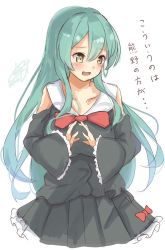 Rule 34 | 1girl, alternate costume, aqua eyes, aqua hair, black dress, calin, commentary request, dated, dress, frilled dress, frills, hair ornament, hairclip, kantai collection, long hair, one-hour drawing challenge, signature, simple background, solo, suzuya (kancolle), translation request, white background
