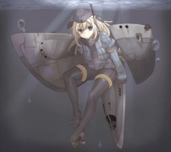 Rule 34 | 10s, 1girl, blonde hair, blue eyes, bubble, eiri (eirri), gloves, hat, kantai collection, long hair, looking at viewer, machinery, solo, u-511 (kancolle), underwater