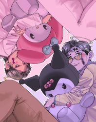 Rule 34 | black hair, character request, glasses, highres, kamen rider, kuromi, my melody, onegai my melody, stuffed toy, sanrio