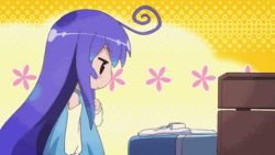 Rule 34 | &gt; &lt;, 0 0, 1girl, acchi kocchi, ahoge, animated, animated gif, blue hair, blush, closed eyes, long hair, lowres, miniwa tsumiki, non-web source, purple eyes, smelling, smelling clothes, solo