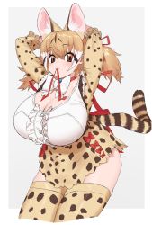 Rule 34 | animal costume, animal ear fluff, animal ears, cat ears, cat girl, cat tail, highres, kakanashi1, kemono friends, kemono friends v project, large-spotted genet (kemono friends), long hair, ribbon, simple background, tail, twintails, virtual youtuber