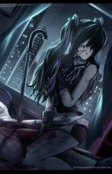 Rule 34 | 10s, 1boy, 1girl, 2015, absurdres, belt, black hair, blood, cane, dishwasher1910, gloves, gothic lolita, hair over one eye, highres, lolita fashion, long hair, multicolored hair, naughty face, neo politan, pink hair, roman torchwick, rwby, smile, solo focus, twintails, window