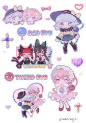 Rule 34 | 4girls, :d, :|, ?, adapted costume, animal ears, animal hands, black bow, black bowtie, black footwear, black hairband, black headwear, blue vest, blunt bangs, blush stickers, boots, bow, bowtie, braid, brown hair, buttons, cat ears, cat paws, cat tail, chibi, closed eyes, closed mouth, collared shirt, commentary, cross, diamond button, dress, eyebrows hidden by hair, feathered wings, flower, frilled bow, frilled hairband, frilled shirt collar, frilled skirt, frilled sleeves, frills, green bow, green dress, green eyes, green hair, green skirt, grey background, hair between eyes, hair bow, hair ornament, hairband, hand to own mouth, hat, hat bow, hat loss, heart, heart-shaped pupils, heart button, heart hair ornament, heart of string, highres, holding hands, jitome, kaenbyou rin, komeiji koishi, komeiji satori, latin cross, long hair, long sleeves, looking at viewer, multiple girls, multiple tails, open mouth, outstretched arm, own hands together, pink bow, pink eyes, pink hair, pink skirt, plumapple3, purple bow, purple flower, purple rose, red eyes, red footwear, reiuji utsuho, ribbon trim, rose, shirt, shoes, short hair, skirt, sleeveless, sleeveless dress, smile, socks, symbol-shaped pupils, tail, tearing up, tears, third eye, touhou, twin braids, twitter username, two tails, v-shaped eyebrows, very long hair, vest, white bow, white bowtie, white hairband, white shirt, white socks, wings, yellow bow, yellow shirt