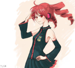 Rule 34 | 1girl, bare shoulders, detached sleeves, drill hair, kasane teto, niko (tama), red eyes, red hair, salute, solo, tama (tama&#039;s website), twin drills, twintails, utau, vocaloid