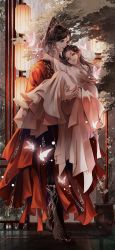 Rule 34 | 2boys, absurdres, architecture, black hair, brown hair, bug, butterfly, carrying, chinese clothes, earrings, east asian architecture, full body, hanfu, highres, hua cheng, hug, insect, jewelry, lantern, long hair, long sleeves, male focus, meaomaomaomaomaomao, multiple boys, paper lantern, princess carry, tianguan cifu, very long hair, white butterfly, wide sleeves, xie lian, yaoi