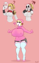 Rule 34 | !?, 1girl, ?, absurdres, aegis (persona), artist request, atlus, breasts, covered erect nipples, henshin, high heels, highres, huge breasts, large breasts, mario (series), nintendo, persona, persona 3, shin megami tensei, shy gal, solo, super mario bros. 1, thick lips, transformation